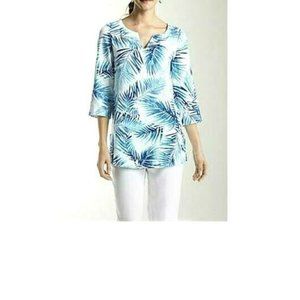 J Jill NEW Top XS Aqua Blue Palm Tree Tropical Linen Beach Cruise May Fit Small